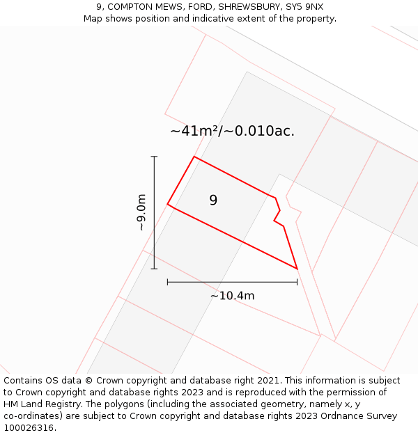 9, COMPTON MEWS, FORD, SHREWSBURY, SY5 9NX: Plot and title map