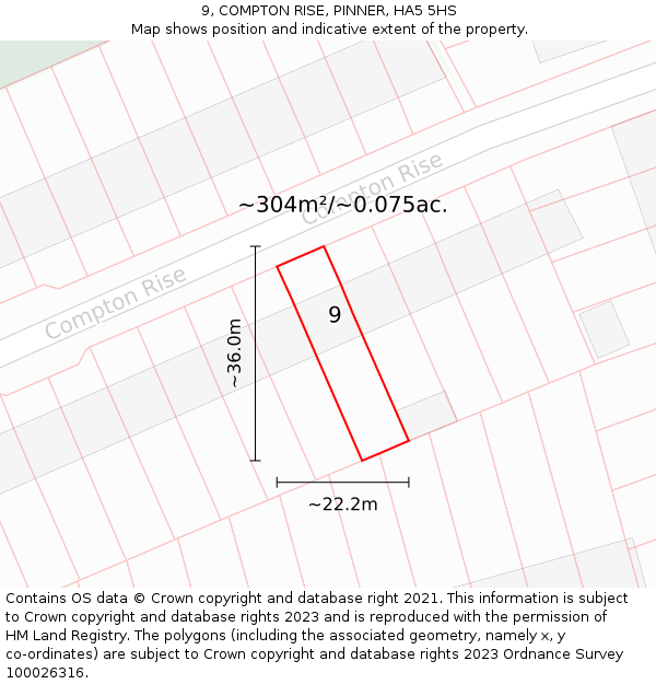 9, COMPTON RISE, PINNER, HA5 5HS: Plot and title map