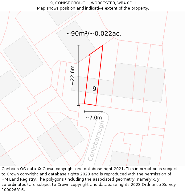 9, CONISBOROUGH, WORCESTER, WR4 0DH: Plot and title map