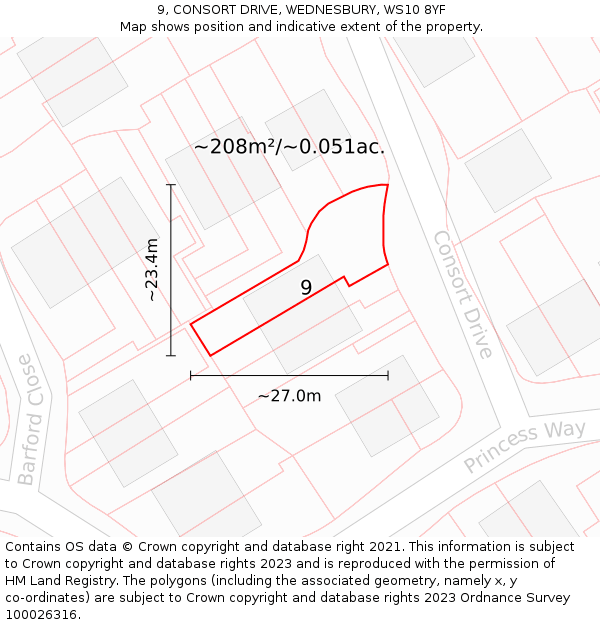 9, CONSORT DRIVE, WEDNESBURY, WS10 8YF: Plot and title map