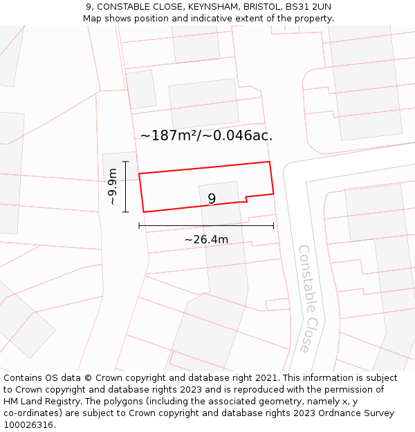 9, CONSTABLE CLOSE, KEYNSHAM, BRISTOL, BS31 2UN: Plot and title map