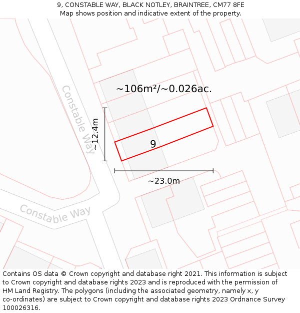 9, CONSTABLE WAY, BLACK NOTLEY, BRAINTREE, CM77 8FE: Plot and title map
