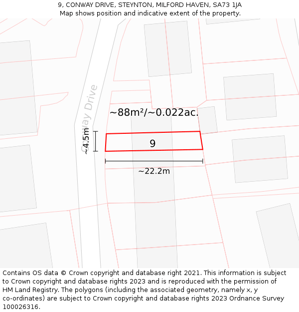 9, CONWAY DRIVE, STEYNTON, MILFORD HAVEN, SA73 1JA: Plot and title map