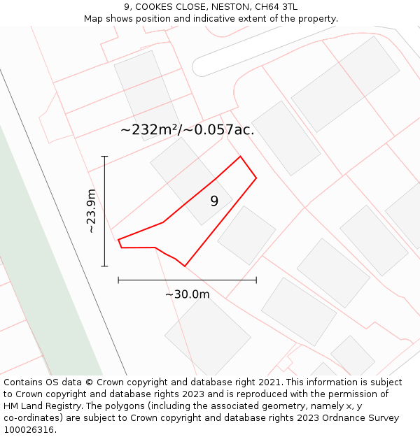 9, COOKES CLOSE, NESTON, CH64 3TL: Plot and title map