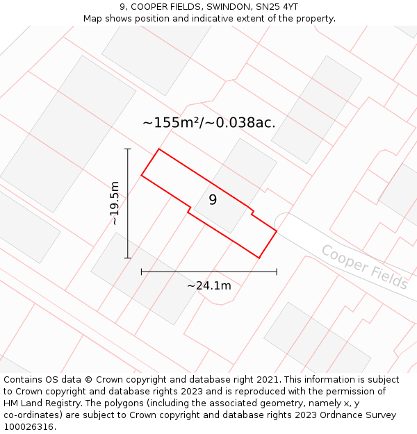 9, COOPER FIELDS, SWINDON, SN25 4YT: Plot and title map