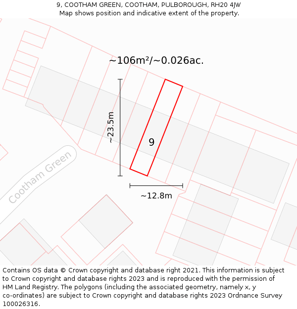 9, COOTHAM GREEN, COOTHAM, PULBOROUGH, RH20 4JW: Plot and title map