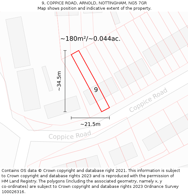 9, COPPICE ROAD, ARNOLD, NOTTINGHAM, NG5 7GR: Plot and title map