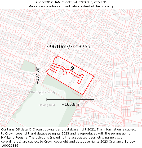 9, CORDINGHAM CLOSE, WHITSTABLE, CT5 4SN: Plot and title map