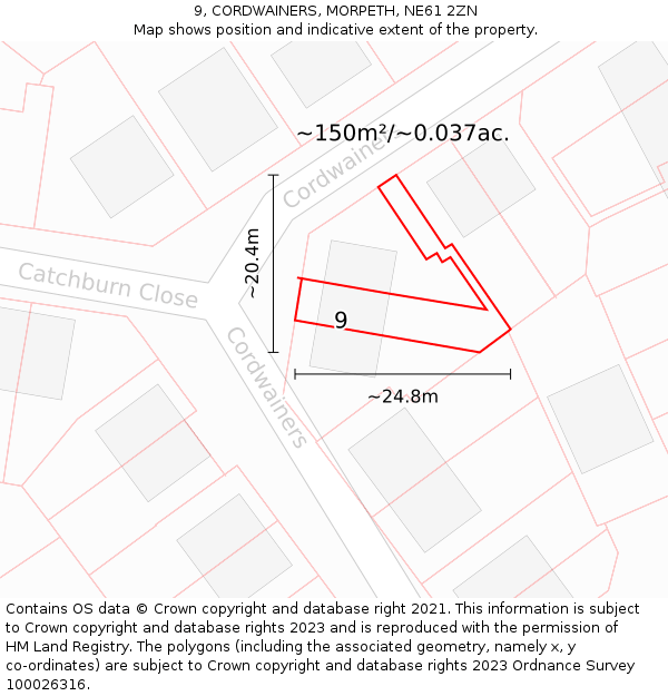 9, CORDWAINERS, MORPETH, NE61 2ZN: Plot and title map