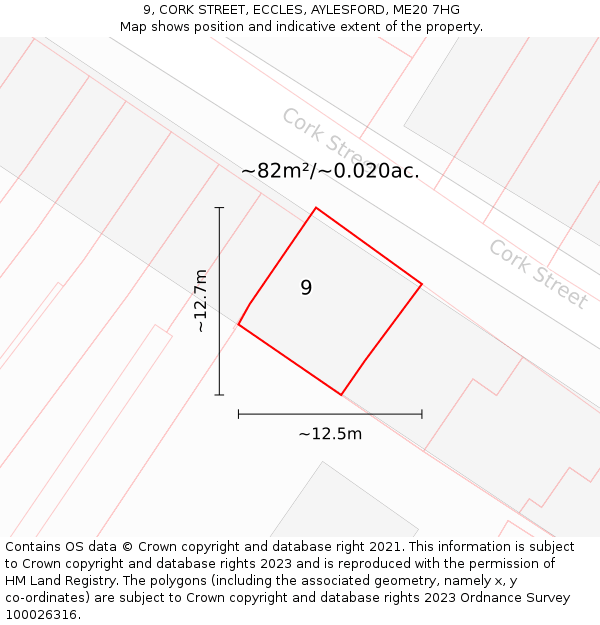9, CORK STREET, ECCLES, AYLESFORD, ME20 7HG: Plot and title map