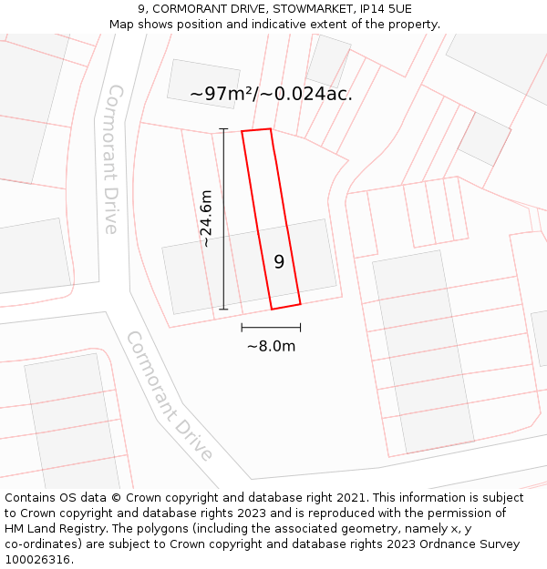 9, CORMORANT DRIVE, STOWMARKET, IP14 5UE: Plot and title map