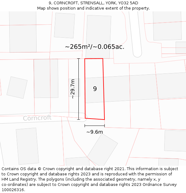 9, CORNCROFT, STRENSALL, YORK, YO32 5AD: Plot and title map
