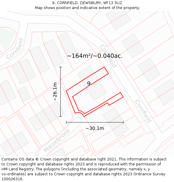 9, CORNFIELD, DEWSBURY, WF13 3UZ: Plot and title map