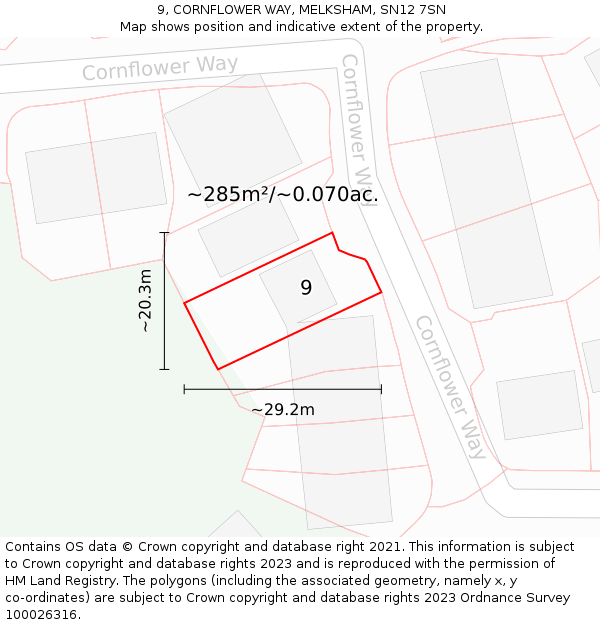 9, CORNFLOWER WAY, MELKSHAM, SN12 7SN: Plot and title map