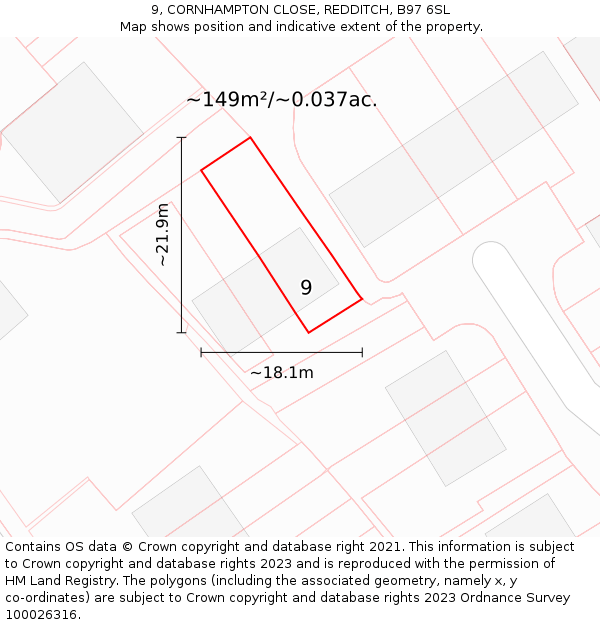 9, CORNHAMPTON CLOSE, REDDITCH, B97 6SL: Plot and title map