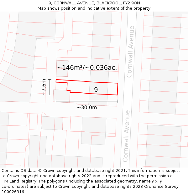 9, CORNWALL AVENUE, BLACKPOOL, FY2 9QN: Plot and title map
