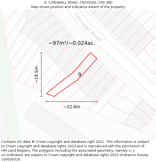 9, CORNWALL ROAD, CROYDON, CR0 3RD: Plot and title map