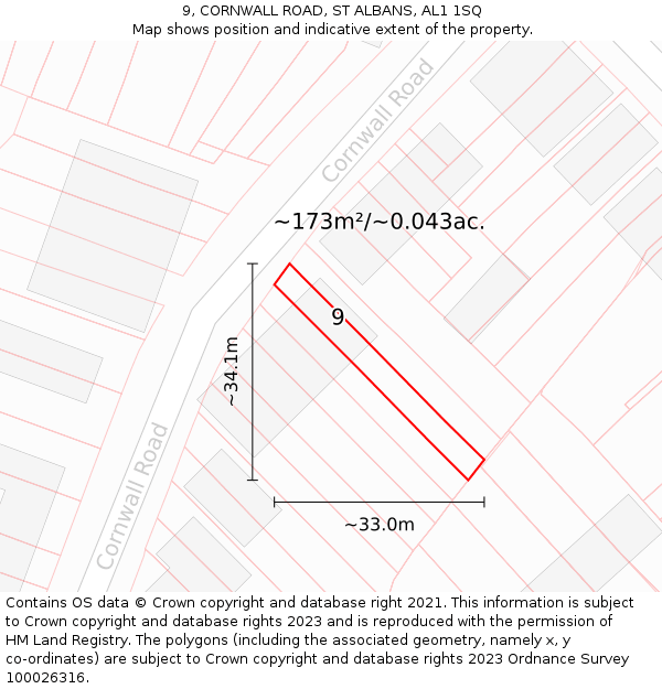 9, CORNWALL ROAD, ST ALBANS, AL1 1SQ: Plot and title map