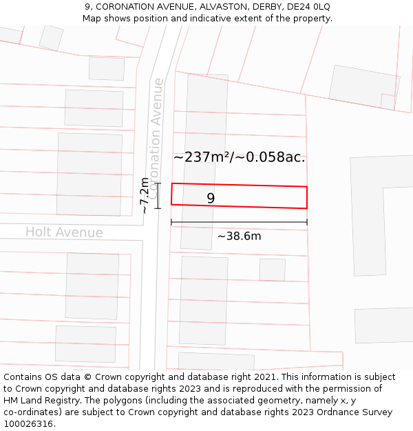 9, CORONATION AVENUE, ALVASTON, DERBY, DE24 0LQ: Plot and title map