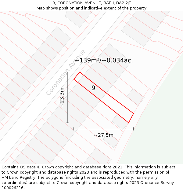 9, CORONATION AVENUE, BATH, BA2 2JT: Plot and title map