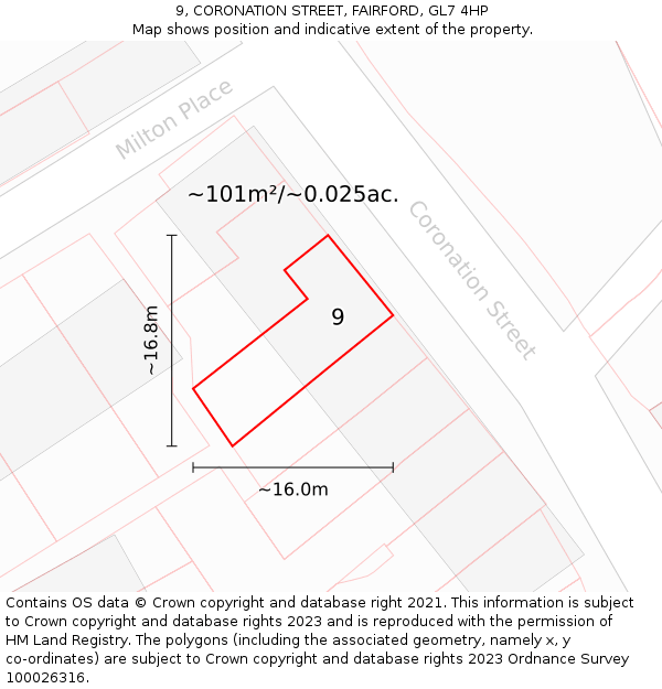 9, CORONATION STREET, FAIRFORD, GL7 4HP: Plot and title map