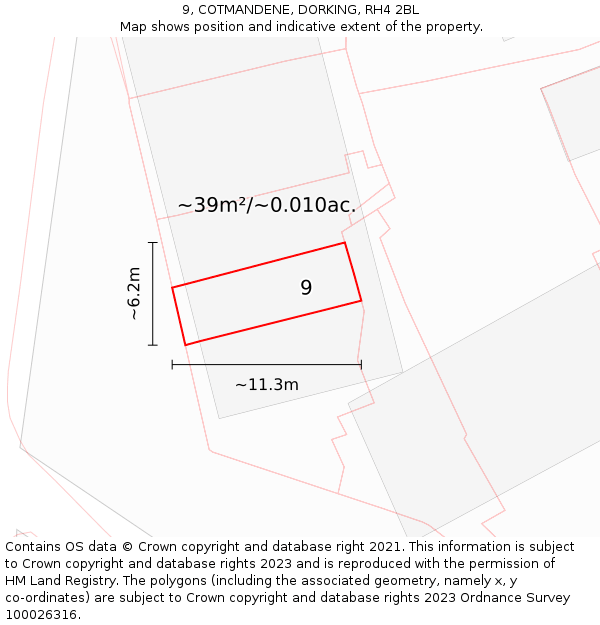 9, COTMANDENE, DORKING, RH4 2BL: Plot and title map