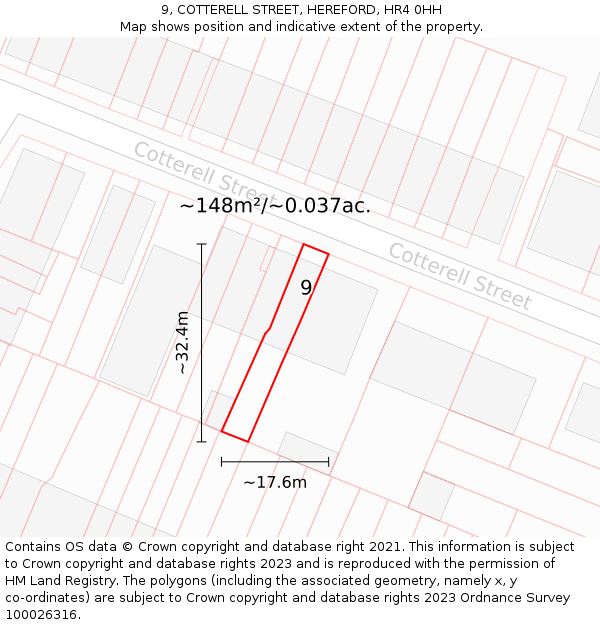 9, COTTERELL STREET, HEREFORD, HR4 0HH: Plot and title map