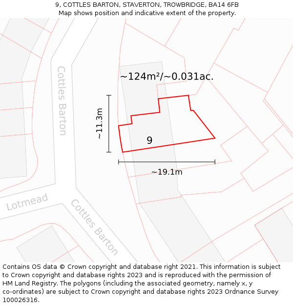 9, COTTLES BARTON, STAVERTON, TROWBRIDGE, BA14 6FB: Plot and title map