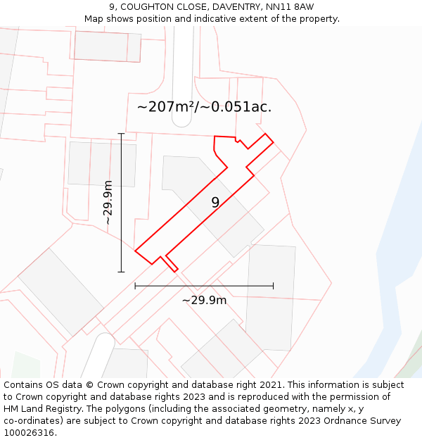 9, COUGHTON CLOSE, DAVENTRY, NN11 8AW: Plot and title map