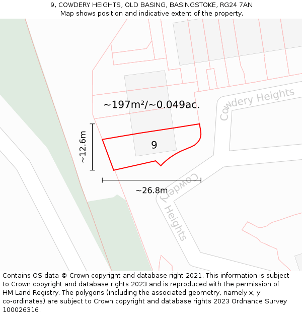 9, COWDERY HEIGHTS, OLD BASING, BASINGSTOKE, RG24 7AN: Plot and title map