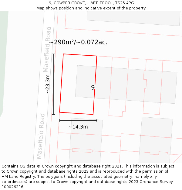 9, COWPER GROVE, HARTLEPOOL, TS25 4PG: Plot and title map