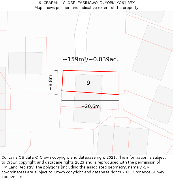 9, CRABMILL CLOSE, EASINGWOLD, YORK, YO61 3BX: Plot and title map