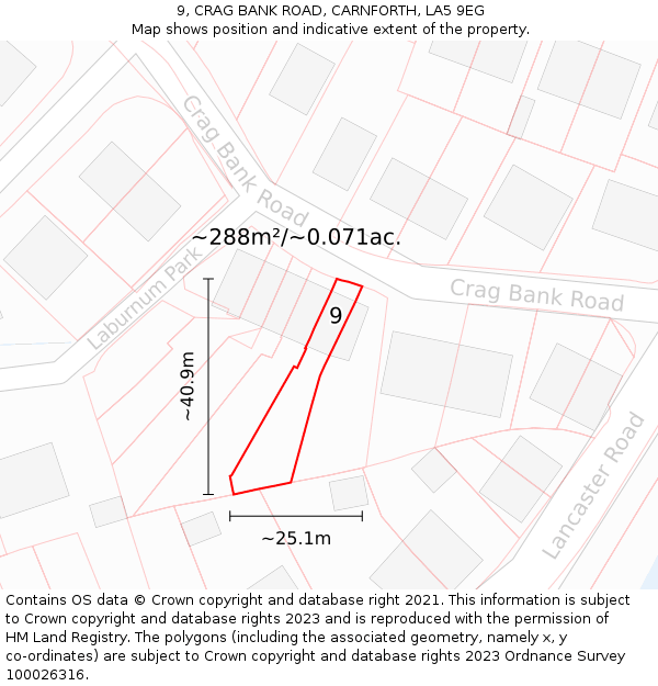 9, CRAG BANK ROAD, CARNFORTH, LA5 9EG: Plot and title map