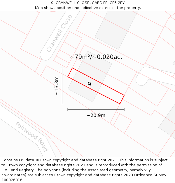 9, CRANWELL CLOSE, CARDIFF, CF5 2EY: Plot and title map