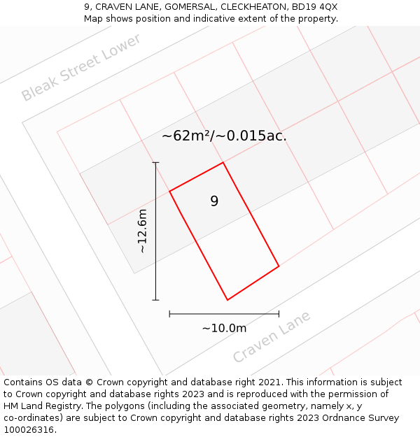 9, CRAVEN LANE, GOMERSAL, CLECKHEATON, BD19 4QX: Plot and title map
