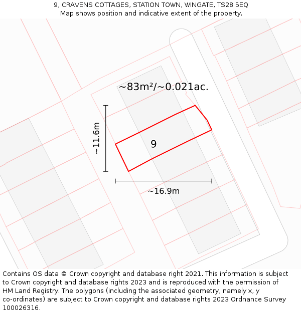 9, CRAVENS COTTAGES, STATION TOWN, WINGATE, TS28 5EQ: Plot and title map