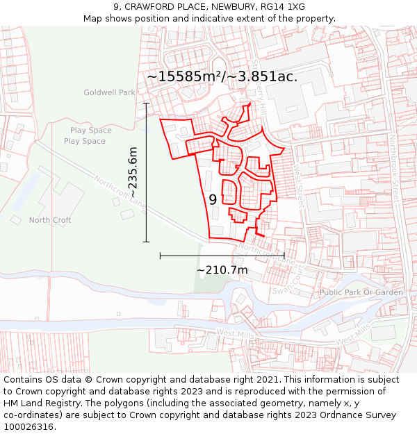 9, CRAWFORD PLACE, NEWBURY, RG14 1XG: Plot and title map
