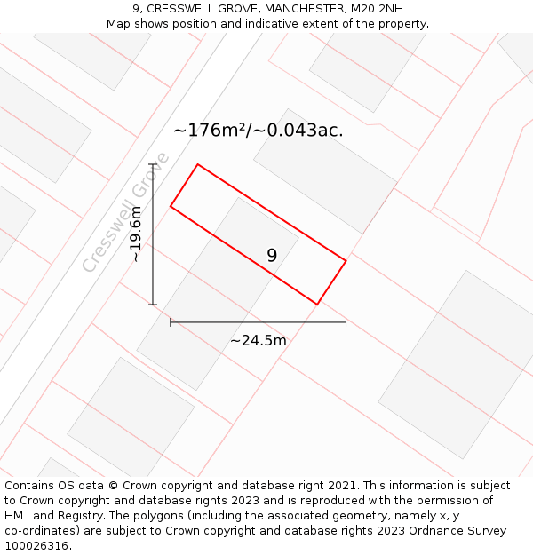 9, CRESSWELL GROVE, MANCHESTER, M20 2NH: Plot and title map