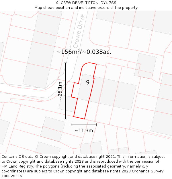9, CREW DRIVE, TIPTON, DY4 7SS: Plot and title map