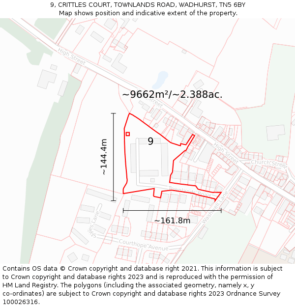 9, CRITTLES COURT, TOWNLANDS ROAD, WADHURST, TN5 6BY: Plot and title map