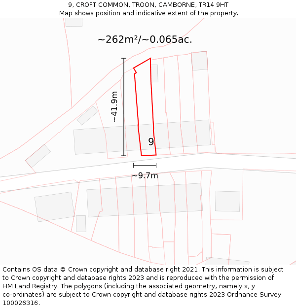 9, CROFT COMMON, TROON, CAMBORNE, TR14 9HT: Plot and title map