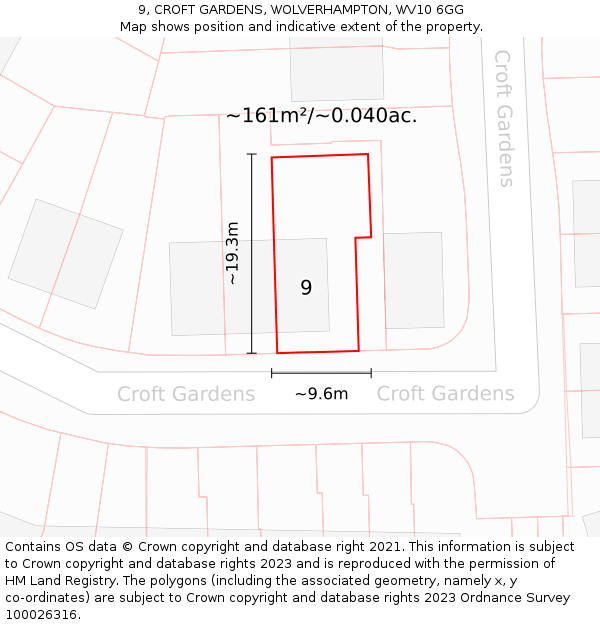 9, CROFT GARDENS, WOLVERHAMPTON, WV10 6GG: Plot and title map