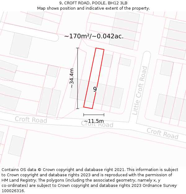 9, CROFT ROAD, POOLE, BH12 3LB: Plot and title map