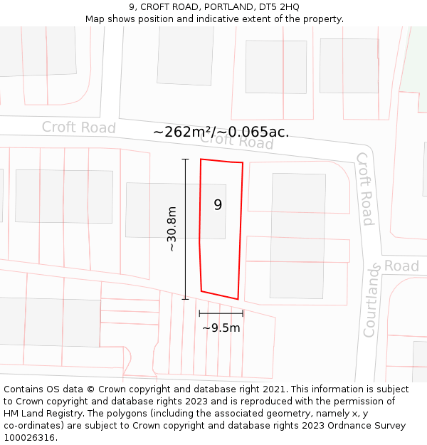 9, CROFT ROAD, PORTLAND, DT5 2HQ: Plot and title map