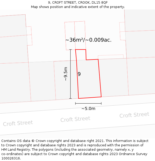 9, CROFT STREET, CROOK, DL15 8QF: Plot and title map