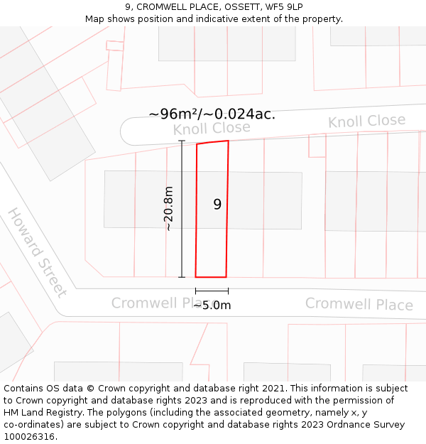 9, CROMWELL PLACE, OSSETT, WF5 9LP: Plot and title map