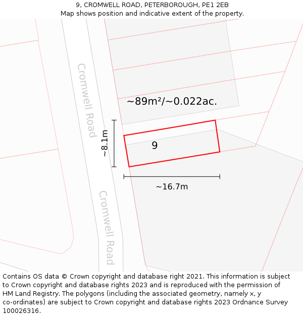 9, CROMWELL ROAD, PETERBOROUGH, PE1 2EB: Plot and title map