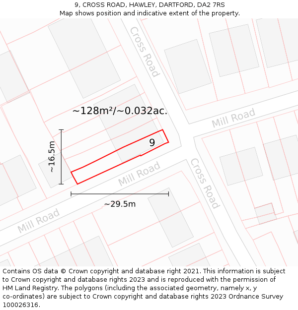 9, CROSS ROAD, HAWLEY, DARTFORD, DA2 7RS: Plot and title map