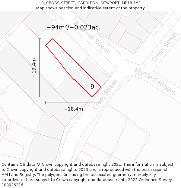 9, CROSS STREET, CAERLEON, NEWPORT, NP18 1AF: Plot and title map
