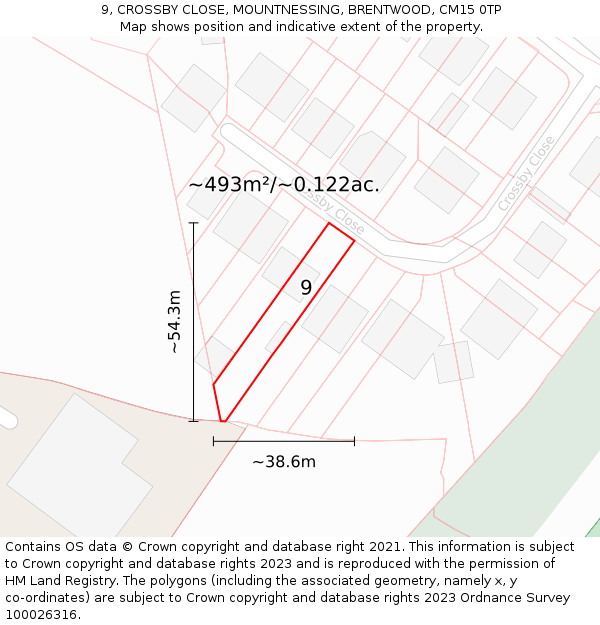 9, CROSSBY CLOSE, MOUNTNESSING, BRENTWOOD, CM15 0TP: Plot and title map